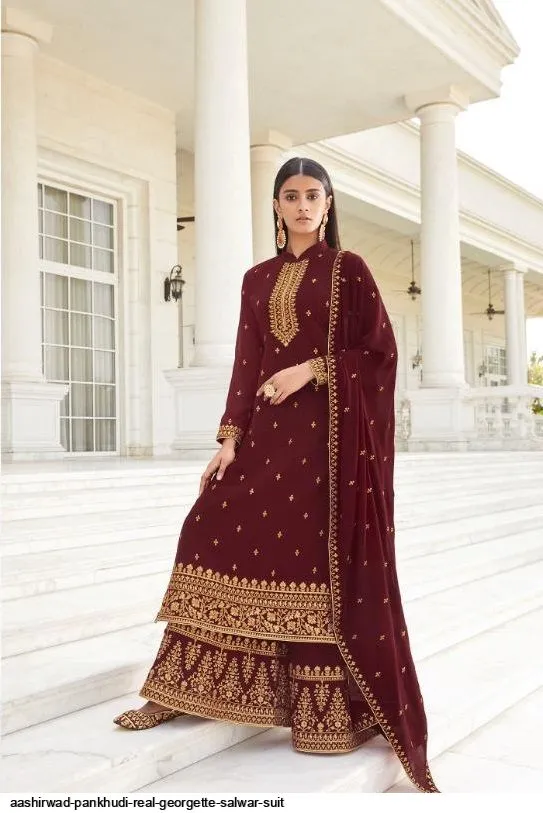 AASHIRWAD PANKHUDI PURE GEORGETTE SUITS SERIES 8453 To 8457