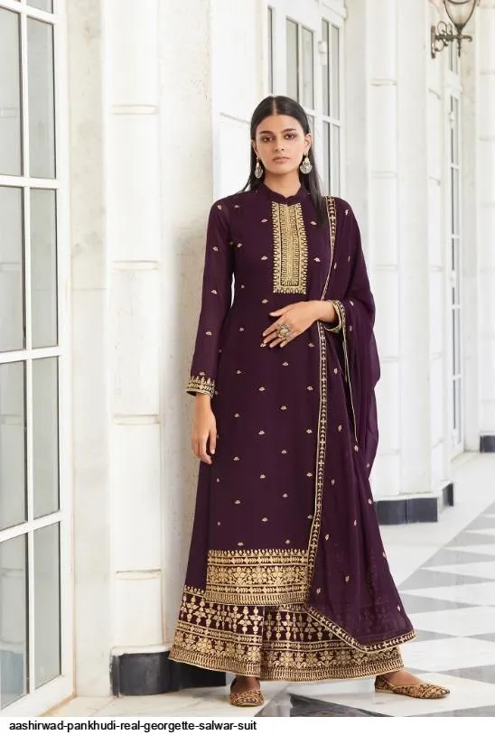 AASHIRWAD PANKHUDI PURE GEORGETTE SUITS SERIES 8453 To 8457