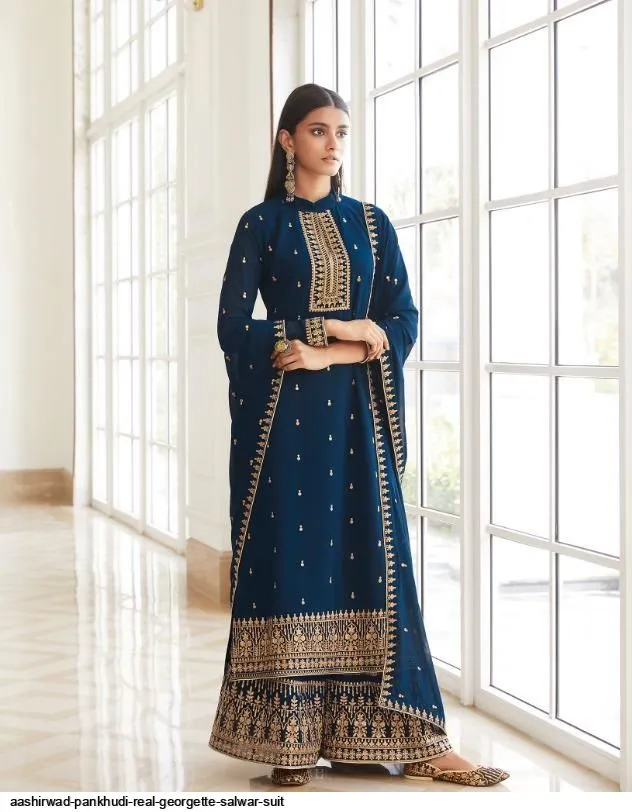 AASHIRWAD PANKHUDI PURE GEORGETTE SUITS SERIES 8453 To 8457