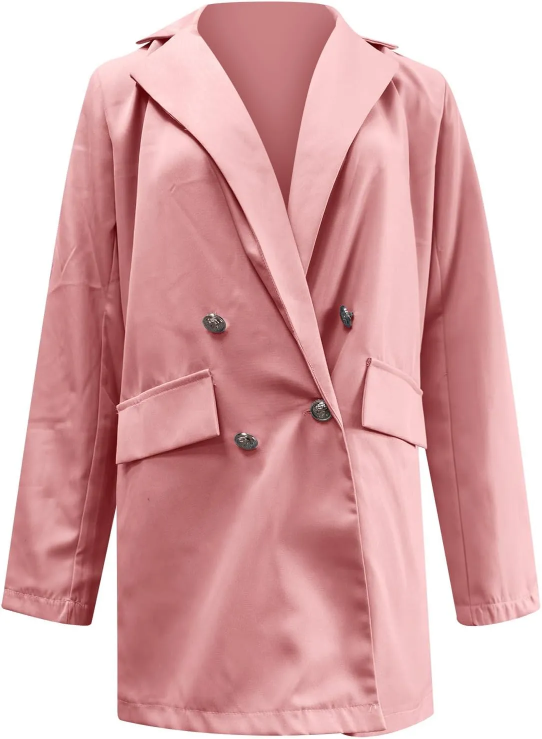Akklian Women's Blazer Twill Office Jackets Plus Size Fitted Lapel Blazers Double Breasted 3/4 Sleeve Lightweight Suit Jacket