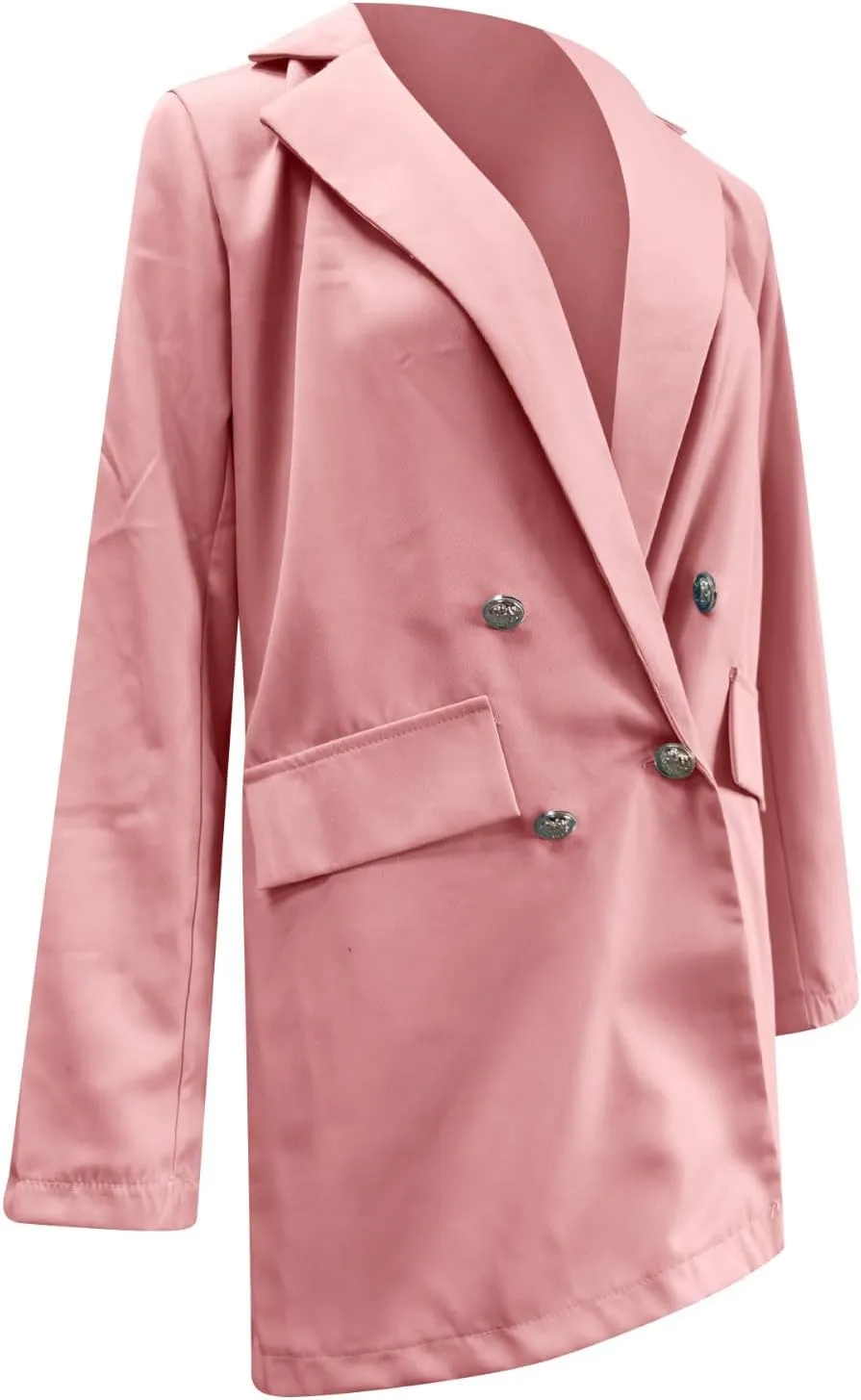 Akklian Women's Blazer Twill Office Jackets Plus Size Fitted Lapel Blazers Double Breasted 3/4 Sleeve Lightweight Suit Jacket