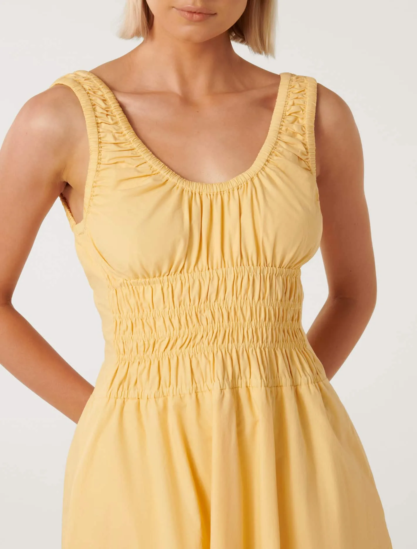 April Gathered Cotton Midi Dress