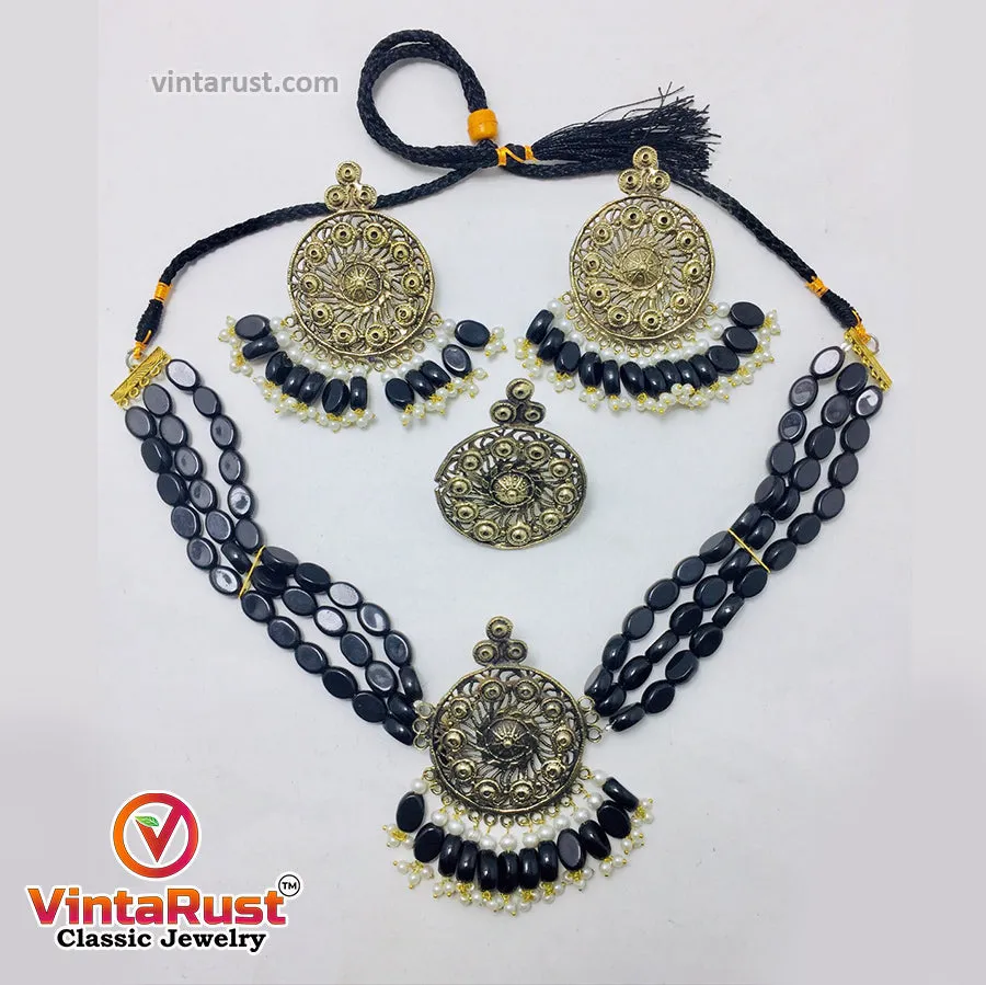 Beaded  Boho With Metal Motif Jewelry Set