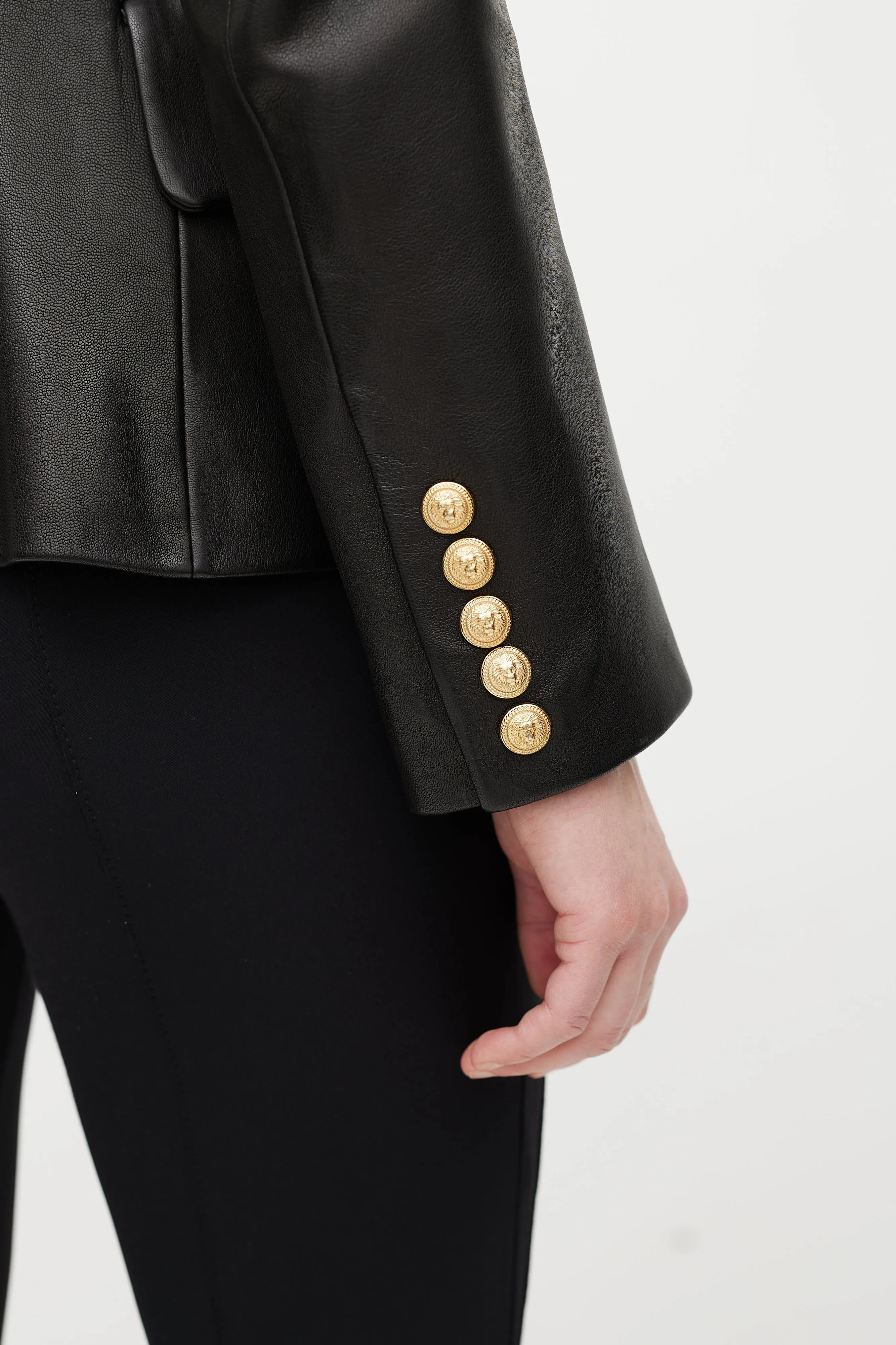 Black & Gold Leather Double Breasted Blazer
