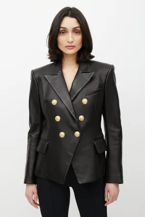 Black & Gold Leather Double Breasted Blazer