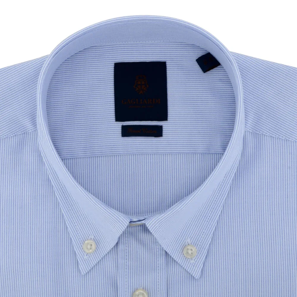 Blue Oxford Hairline Stripe Button Down Collar Shirt