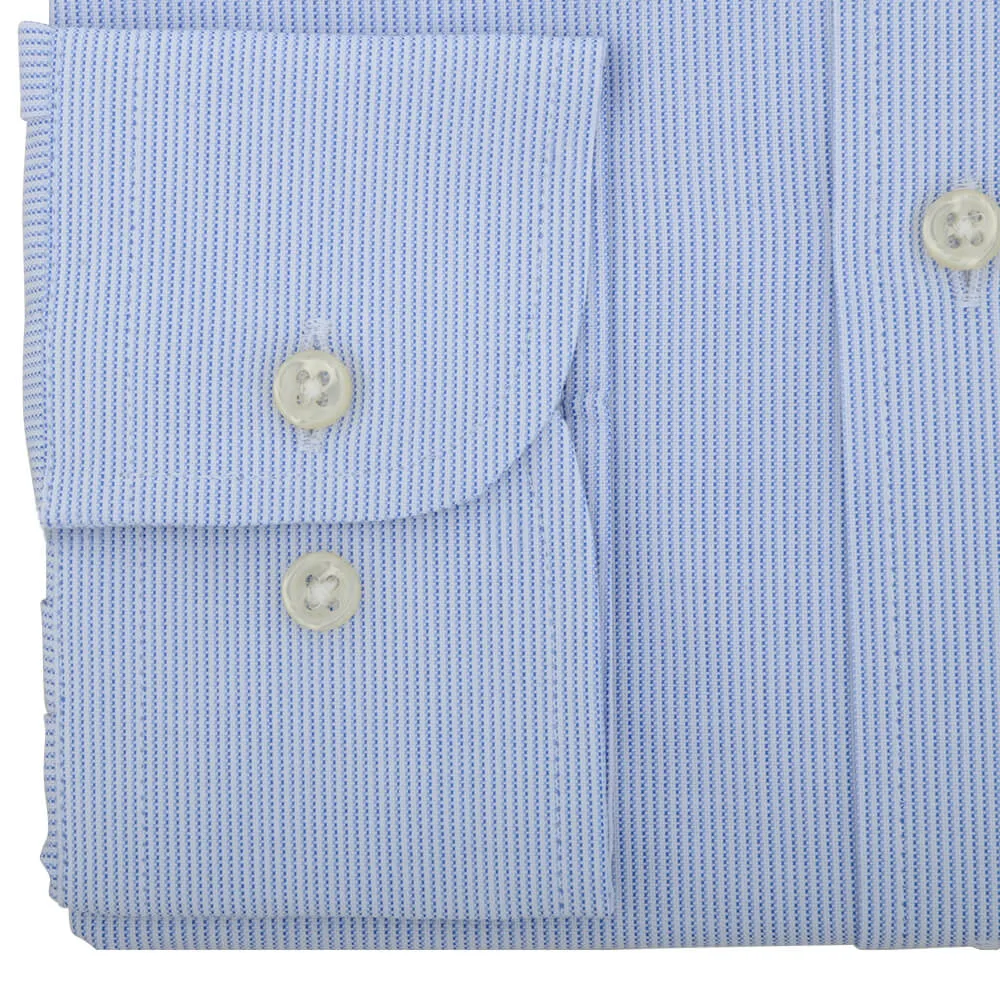 Blue Oxford Hairline Stripe Button Down Collar Shirt