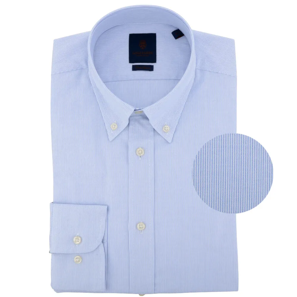 Blue Oxford Hairline Stripe Button Down Collar Shirt