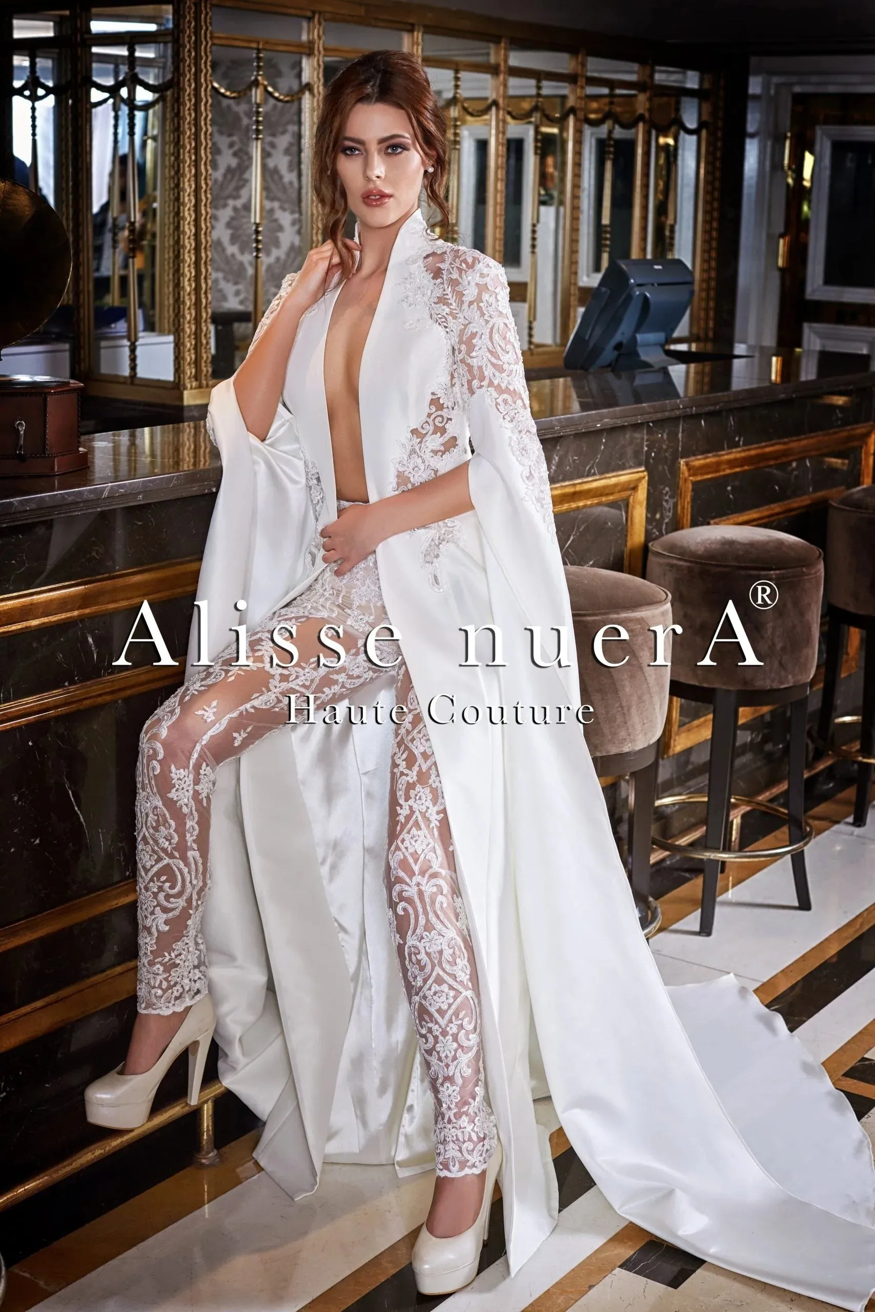 Bridal Suit with Lace Trousers