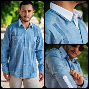 Elegant Blue Guayabera - Linen  Guayabera