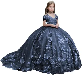 Flower Girl Dresses Off Shoulder Kids Princess Pageant Dress Ball Gown for Girls 3D Floral First Communion Dresses