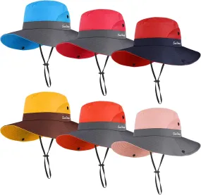 Geyoga 6 Pieces Women Wide Brim Sun Hat Ponytail UV Protection Hat Foldable Sunshade hat Beach Cap for Men Outdoor Summer Fishing Hiking Safari Gardening