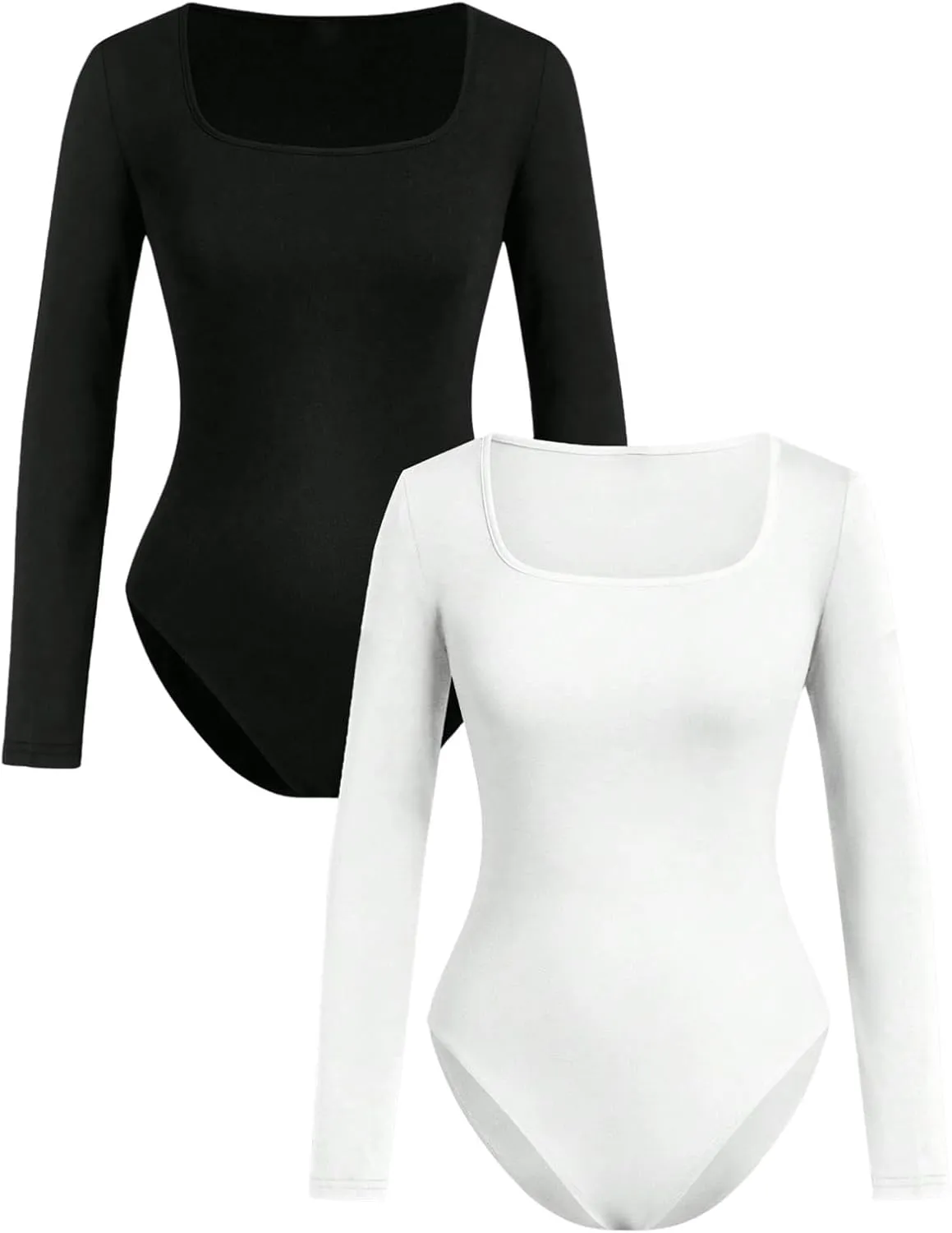 Girl's 2 Pack Long Sleeve T Shirt Bodysuit Square Neck Slim Fit Leotard Romper Jumpsuit Fall Tops