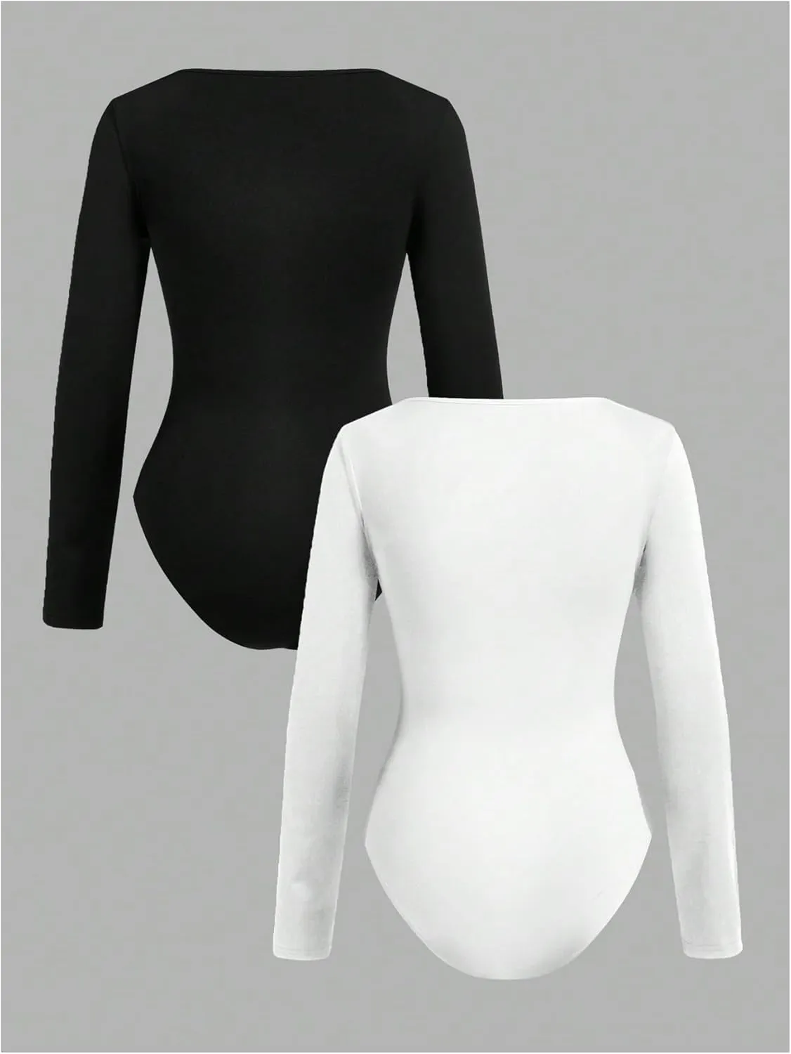 Girl's 2 Pack Long Sleeve T Shirt Bodysuit Square Neck Slim Fit Leotard Romper Jumpsuit Fall Tops
