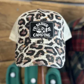 I'D RATHER BE CAMPING CHEETAH PRINT HAT