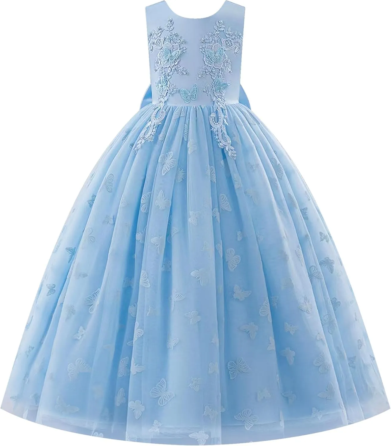 IDOPIP Sequin Flower Girl Lace Dress for Kids Wedding Pageant Party Formal Long Gown Princess First Communion Tulle Dresses