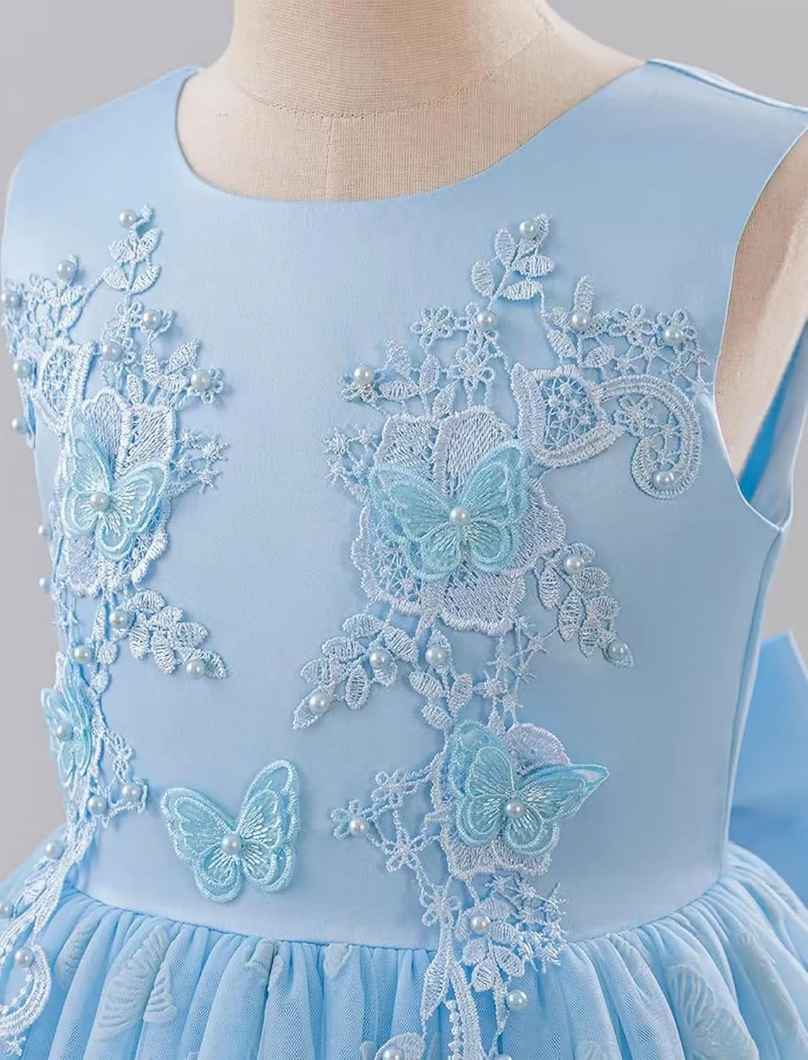 IDOPIP Sequin Flower Girl Lace Dress for Kids Wedding Pageant Party Formal Long Gown Princess First Communion Tulle Dresses