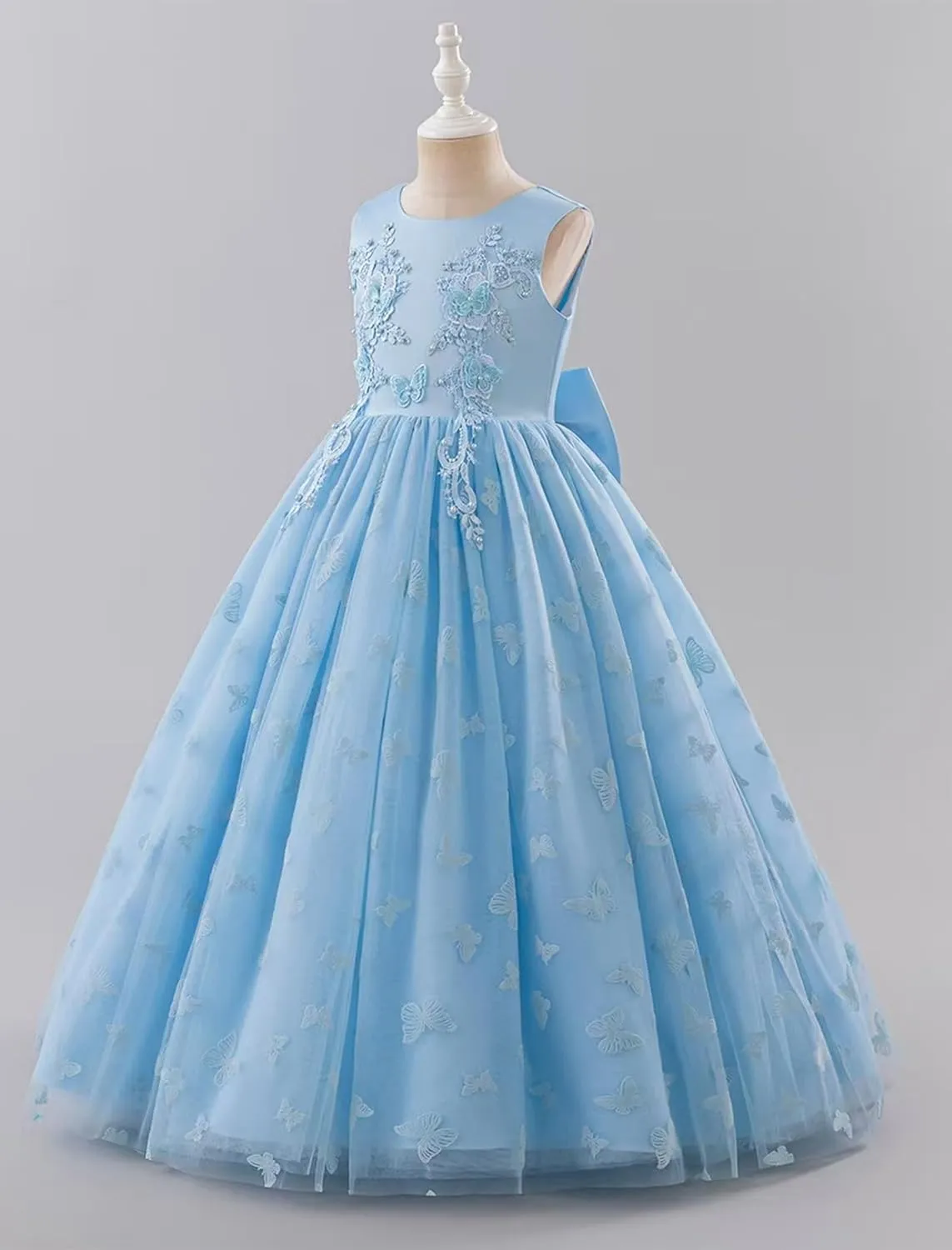 IDOPIP Sequin Flower Girl Lace Dress for Kids Wedding Pageant Party Formal Long Gown Princess First Communion Tulle Dresses