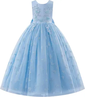 IDOPIP Sequin Flower Girl Lace Dress for Kids Wedding Pageant Party Formal Long Gown Princess First Communion Tulle Dresses