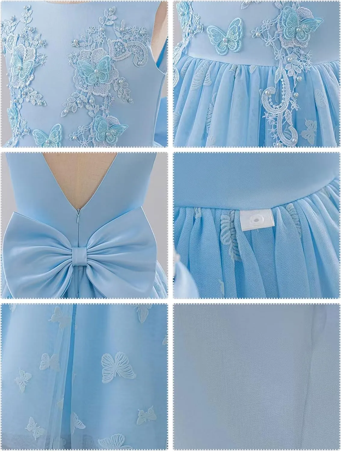 IDOPIP Sequin Flower Girl Lace Dress for Kids Wedding Pageant Party Formal Long Gown Princess First Communion Tulle Dresses