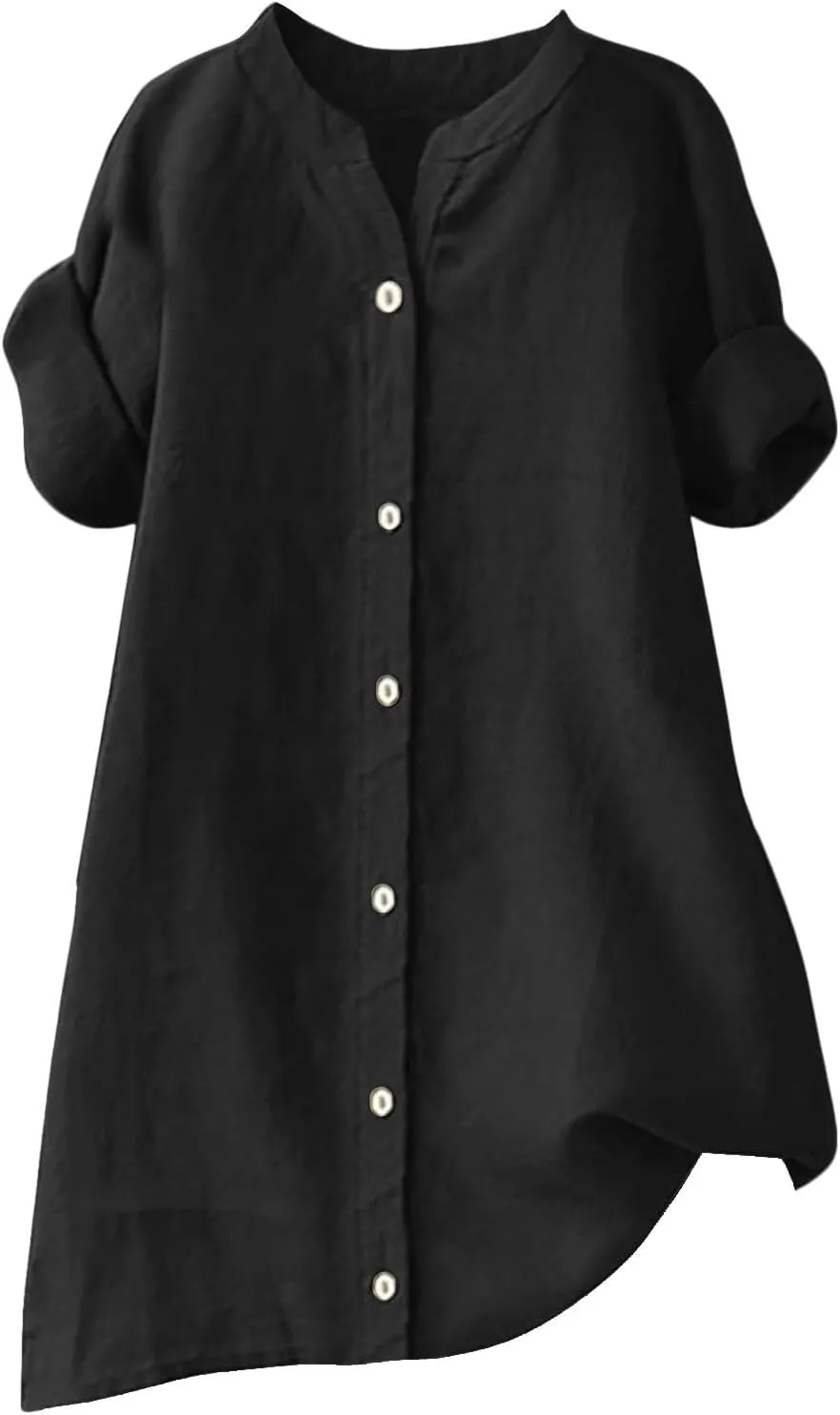 Linen Shirts for Women Summer Button Down Shirts Short Sleeve Oversized Boyfriend Solid Tunic Tops Casual Dressy Tunics