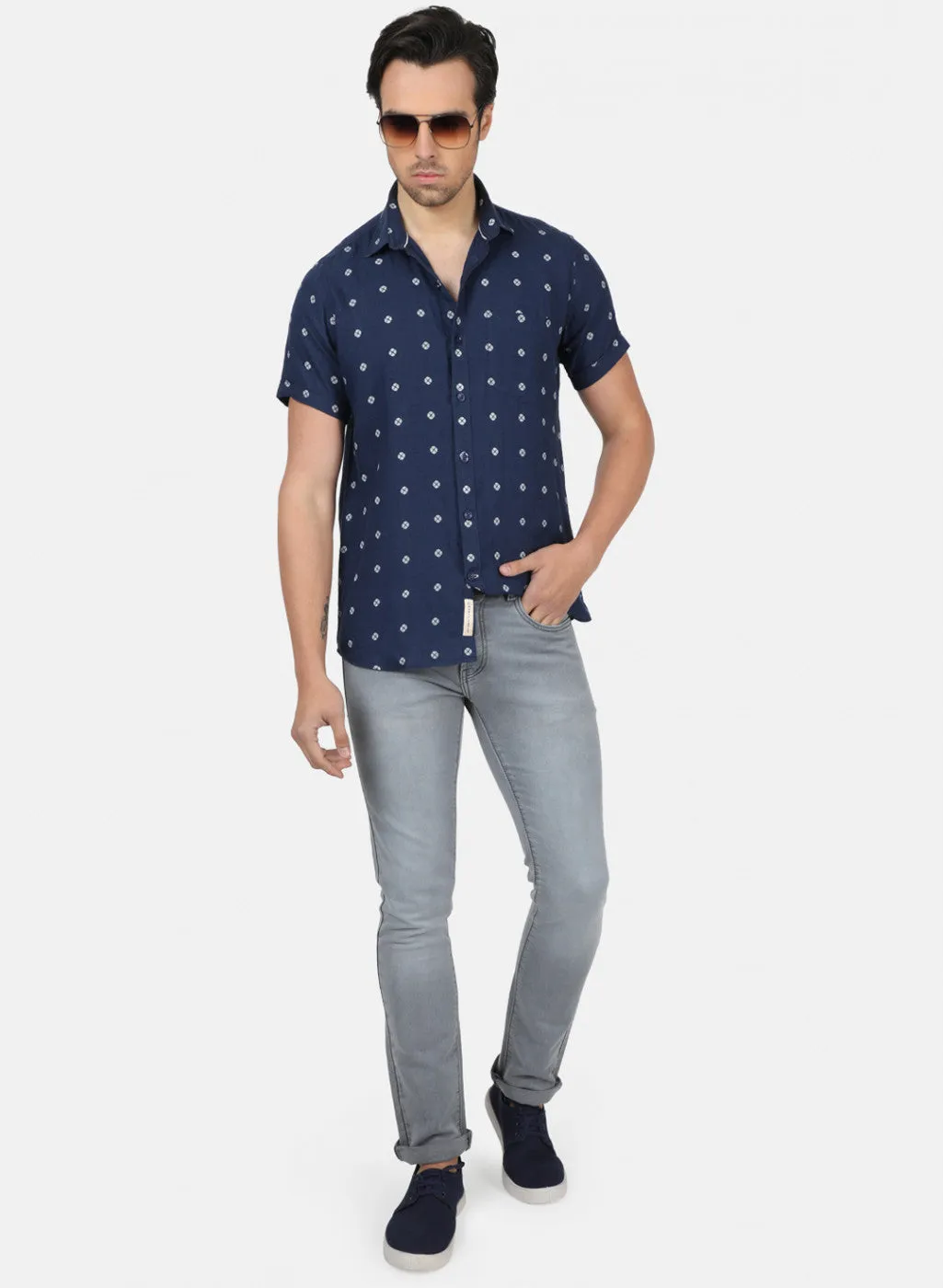 Men NAvy Blue Printed Shirts