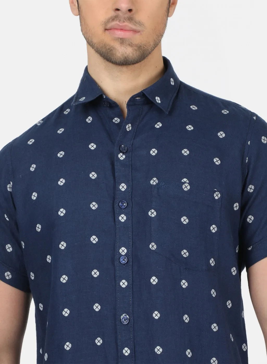 Men NAvy Blue Printed Shirts