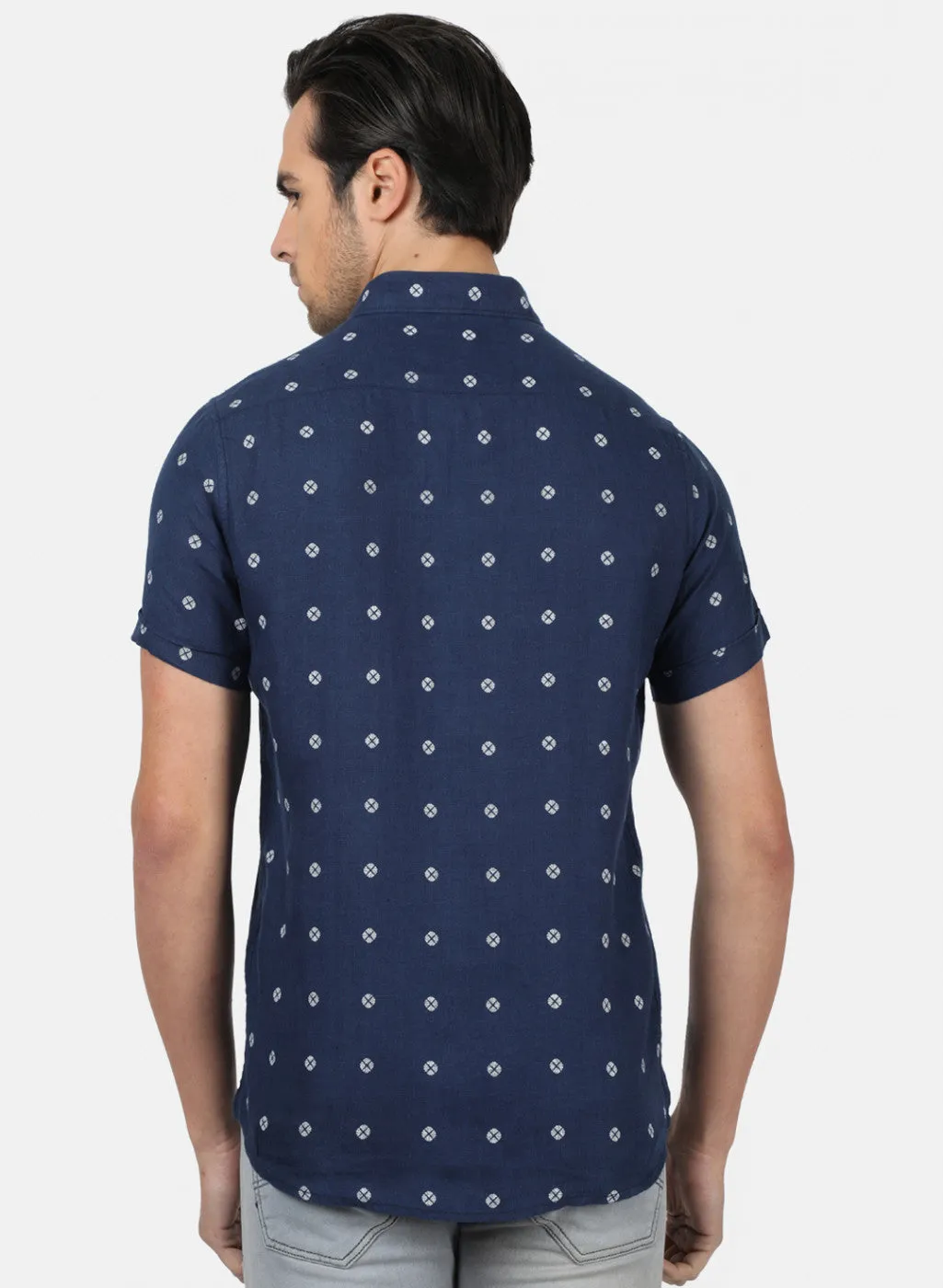 Men NAvy Blue Printed Shirts