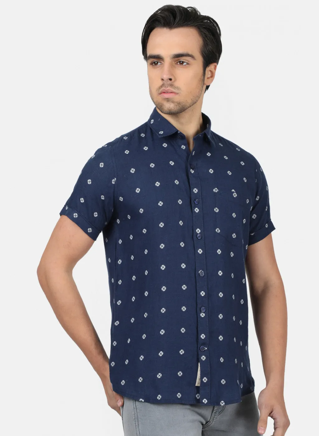 Men NAvy Blue Printed Shirts