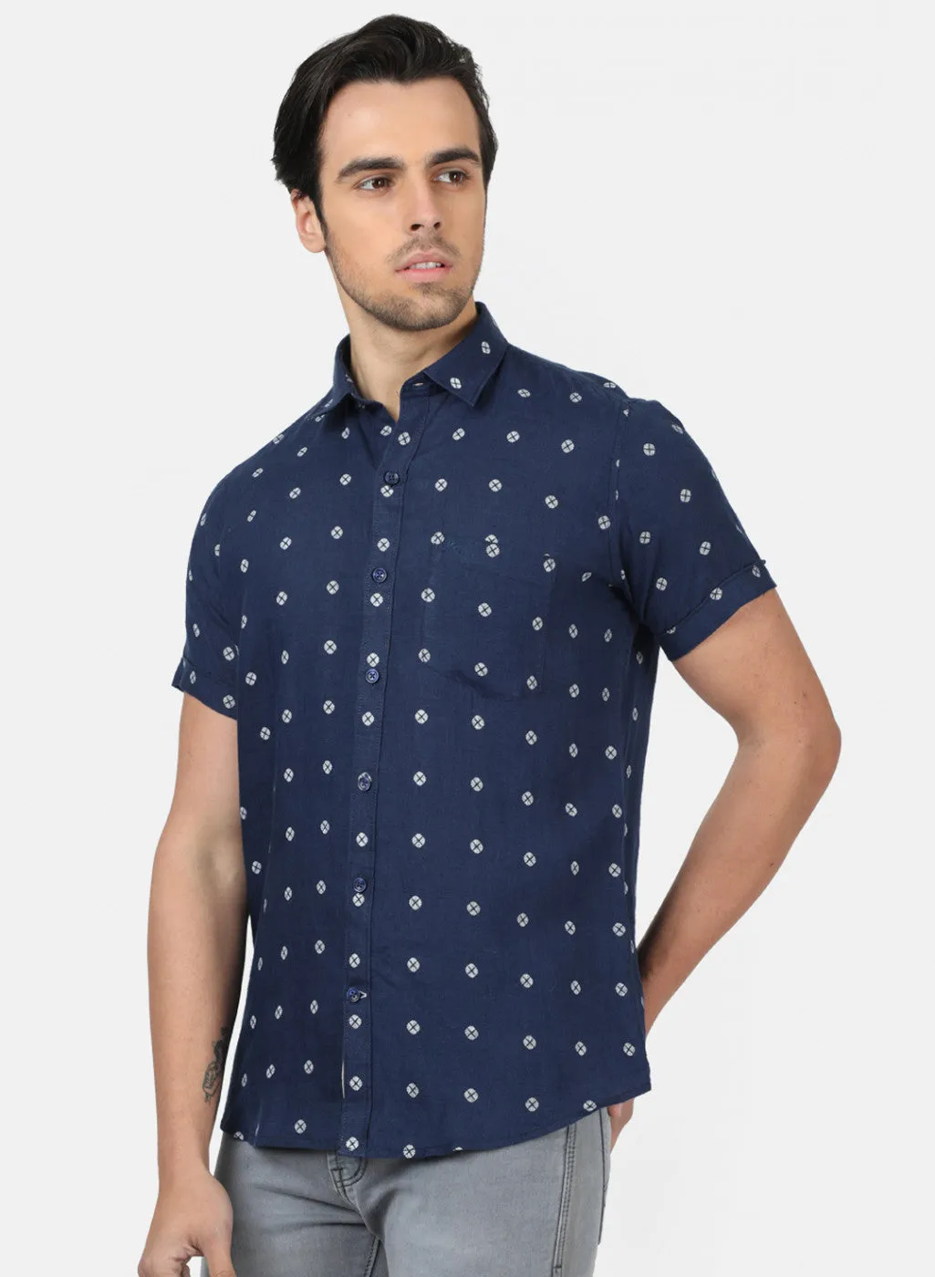 Men NAvy Blue Printed Shirts