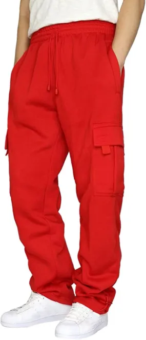 Mens Cargo Sweatpants with Multi Pockets Drawstring Elastic Waist Trousers Loose Casual Solid Color Long Pant