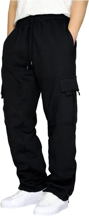 Mens Cargo Sweatpants with Multi Pockets Drawstring Elastic Waist Trousers Loose Casual Solid Color Long Pant
