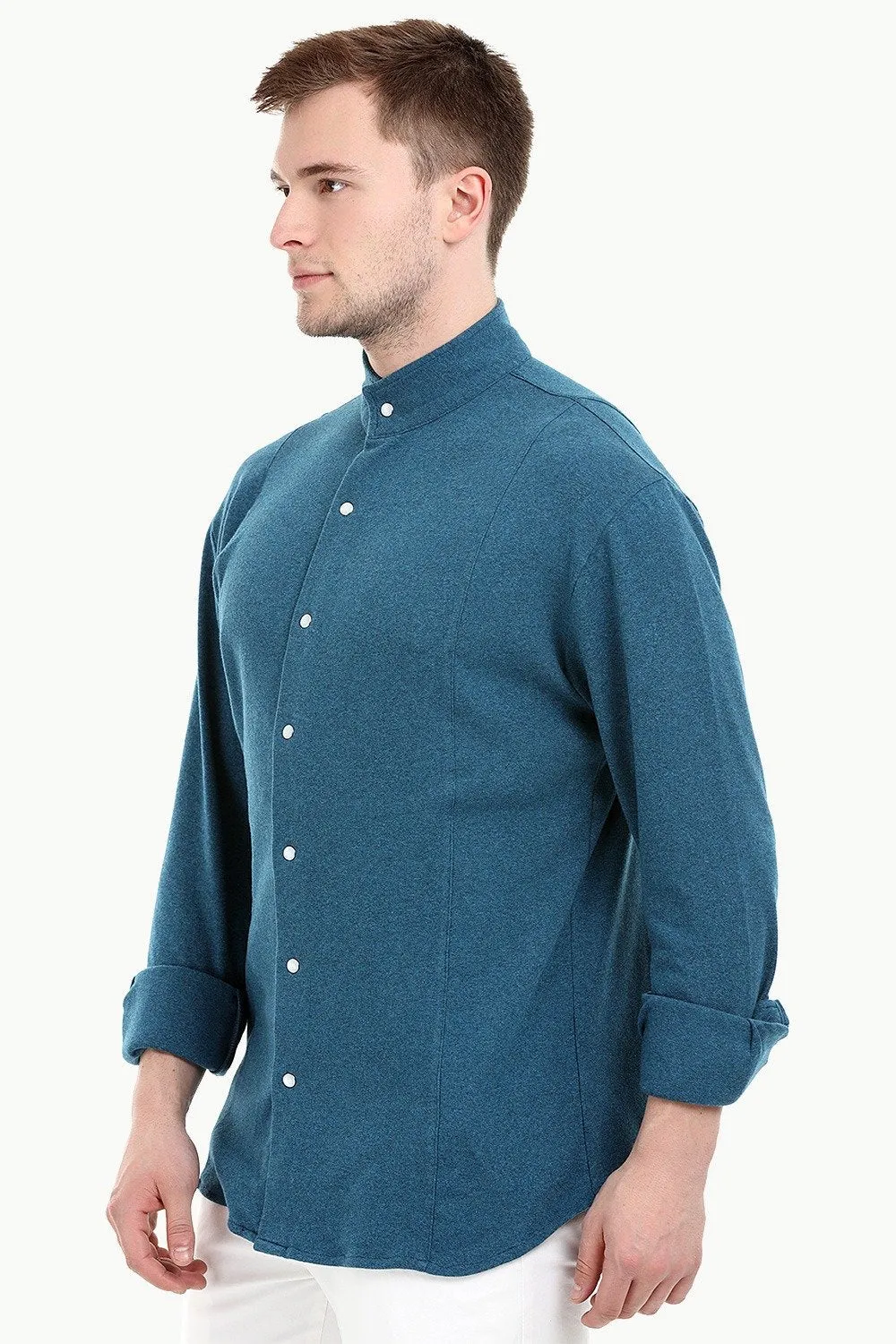 Mens Snap Button Knit Sky Blue Shirt