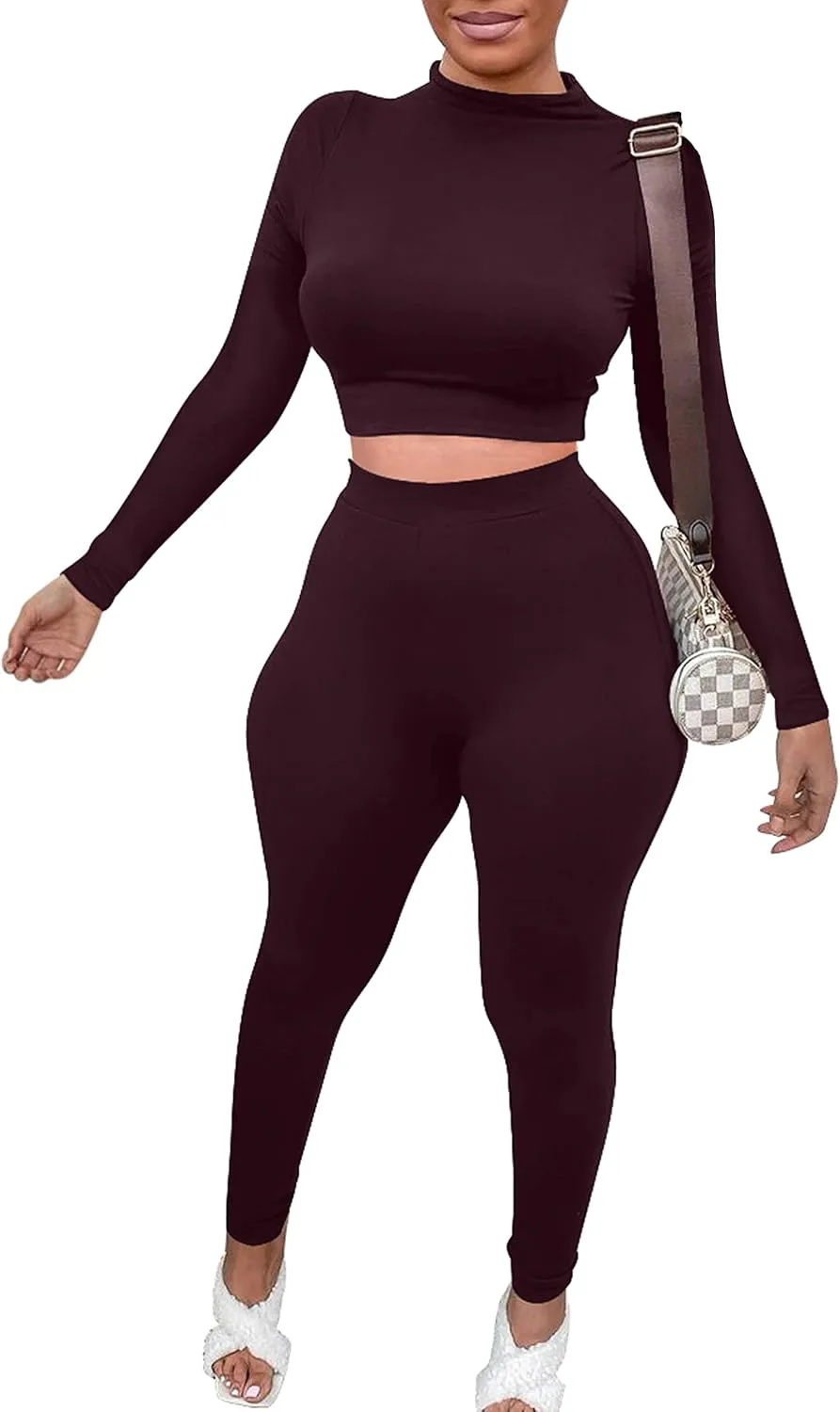 Mizoci Women's Workout 2 Piece Outfits Crop Top High Waisted Legging Pants Set Long Sleeve Track Suits Jumpsuit