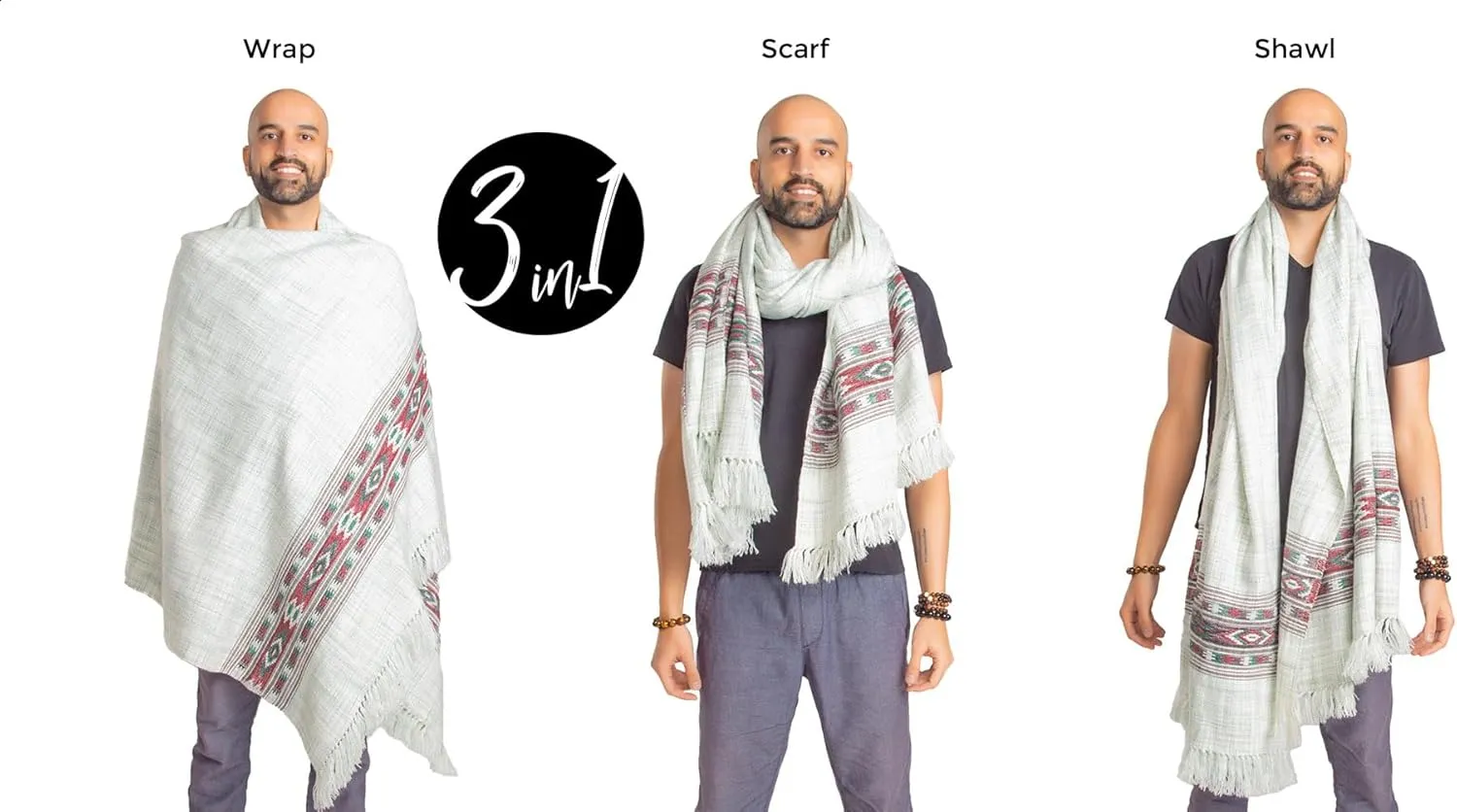 Om Shanti Crafts Meditation Shawl or Blanket, Exotic Shawl/Wrap, Oversize Scarf or Stole. Unisex