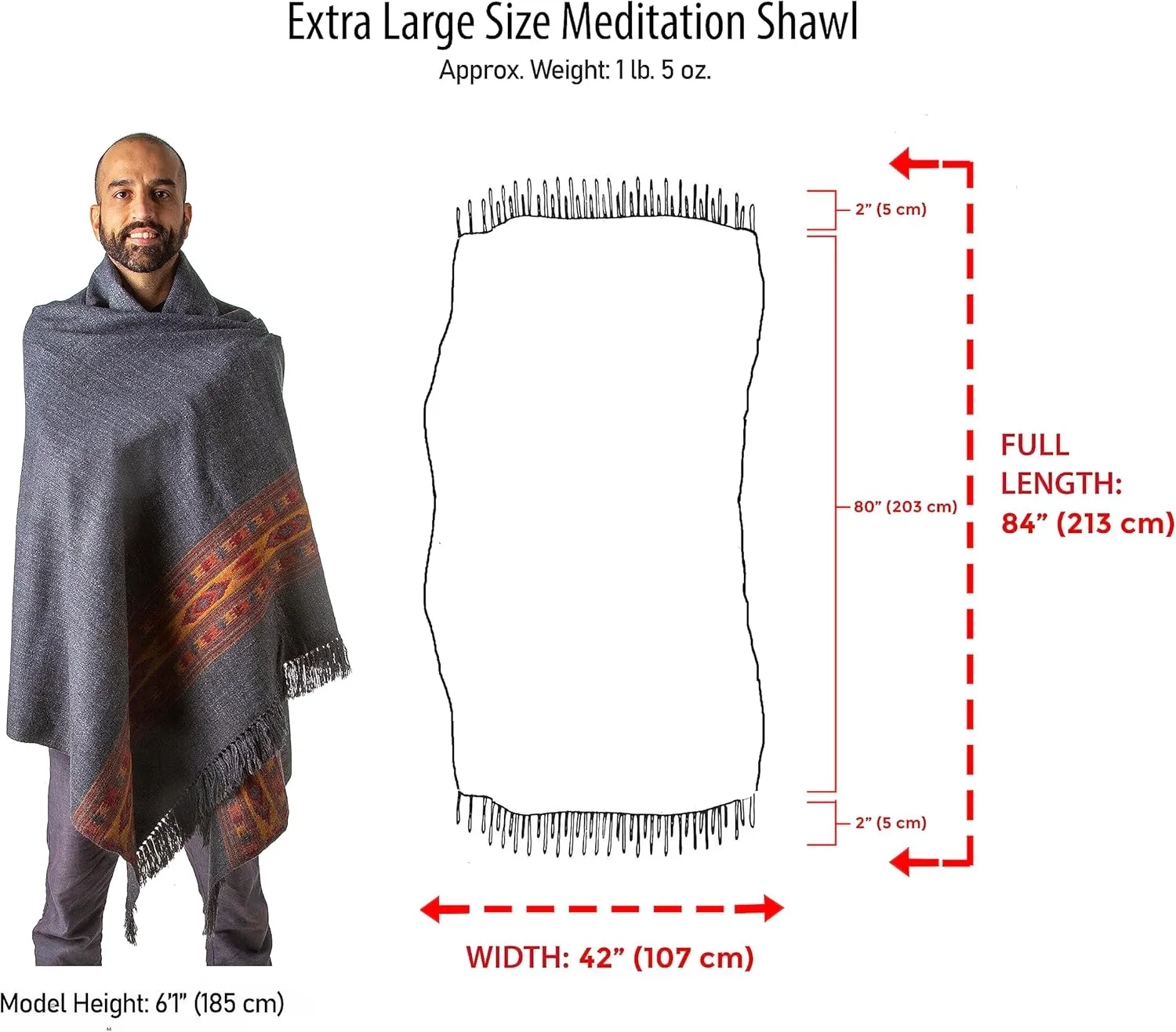 Om Shanti Crafts Meditation Shawl or Blanket, Exotic Shawl/Wrap, Oversize Scarf or Stole. Unisex