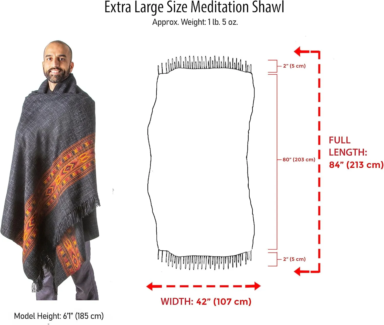 Om Shanti Crafts Meditation Shawl or Blanket, Exotic Shawl/Wrap, Oversize Scarf or Stole. Unisex