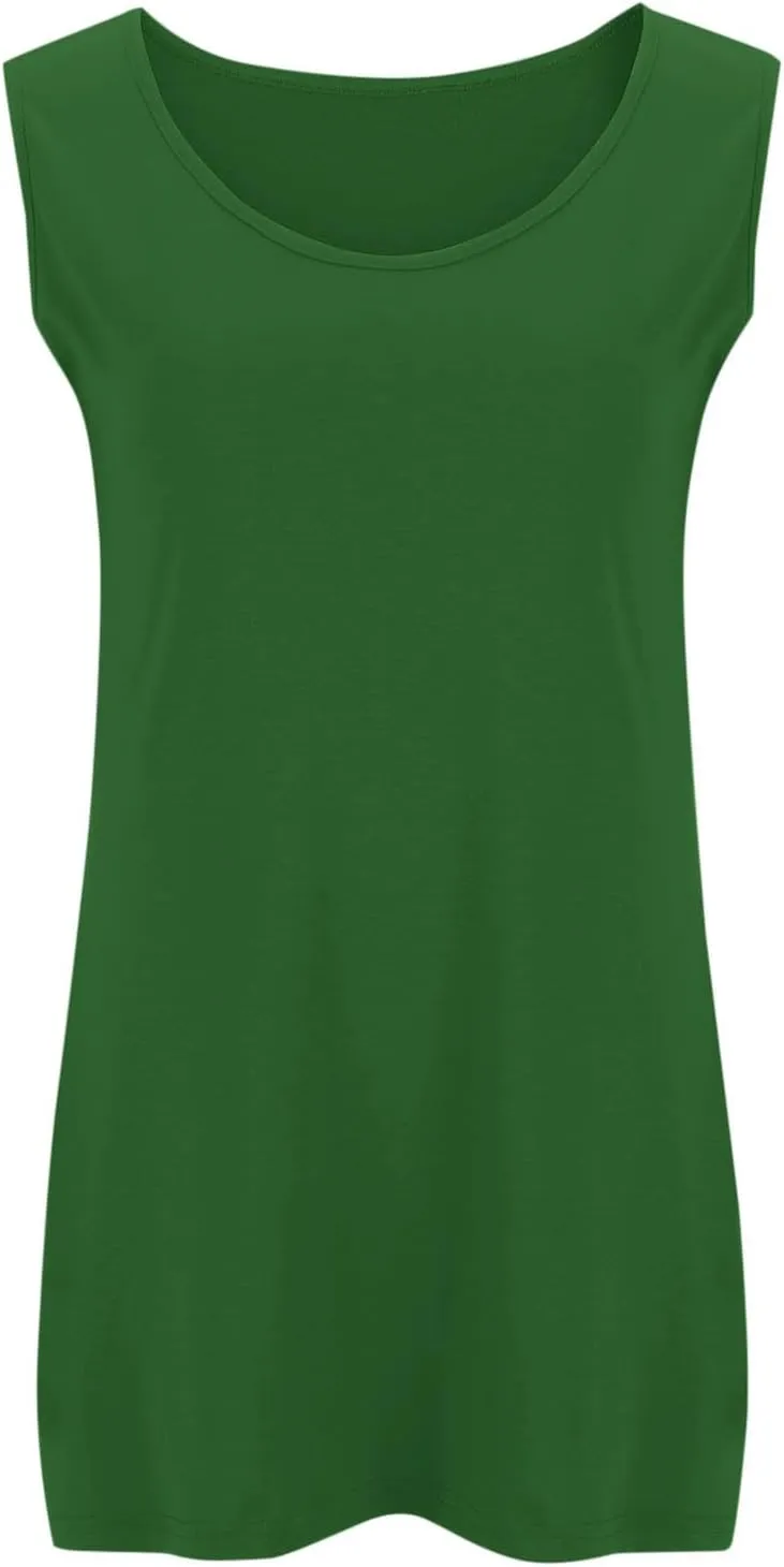 Plus Size Tank Tops for Women Summer Sleeveless Shirts Loose Fit Casual T-Shirt Scoop Neck Round Hem Tee Shirt