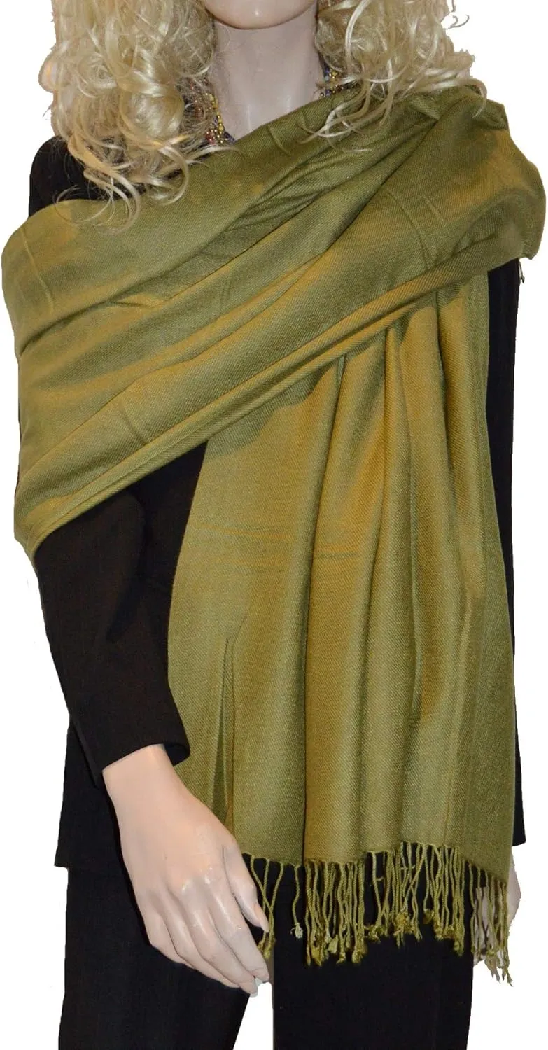 Solid Pashmina Shawl, Scarf, Wrap & Stole (Large size) Khaki Green