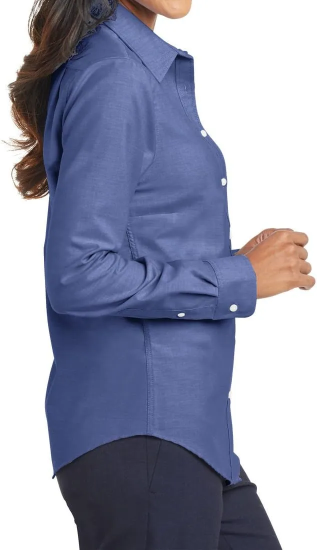 Women's Long Sleeve Wrinkle Free SuperPro Oxford Open Collar Shirt