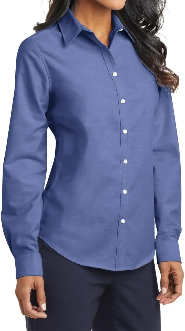 Women's Long Sleeve Wrinkle Free SuperPro Oxford Open Collar Shirt