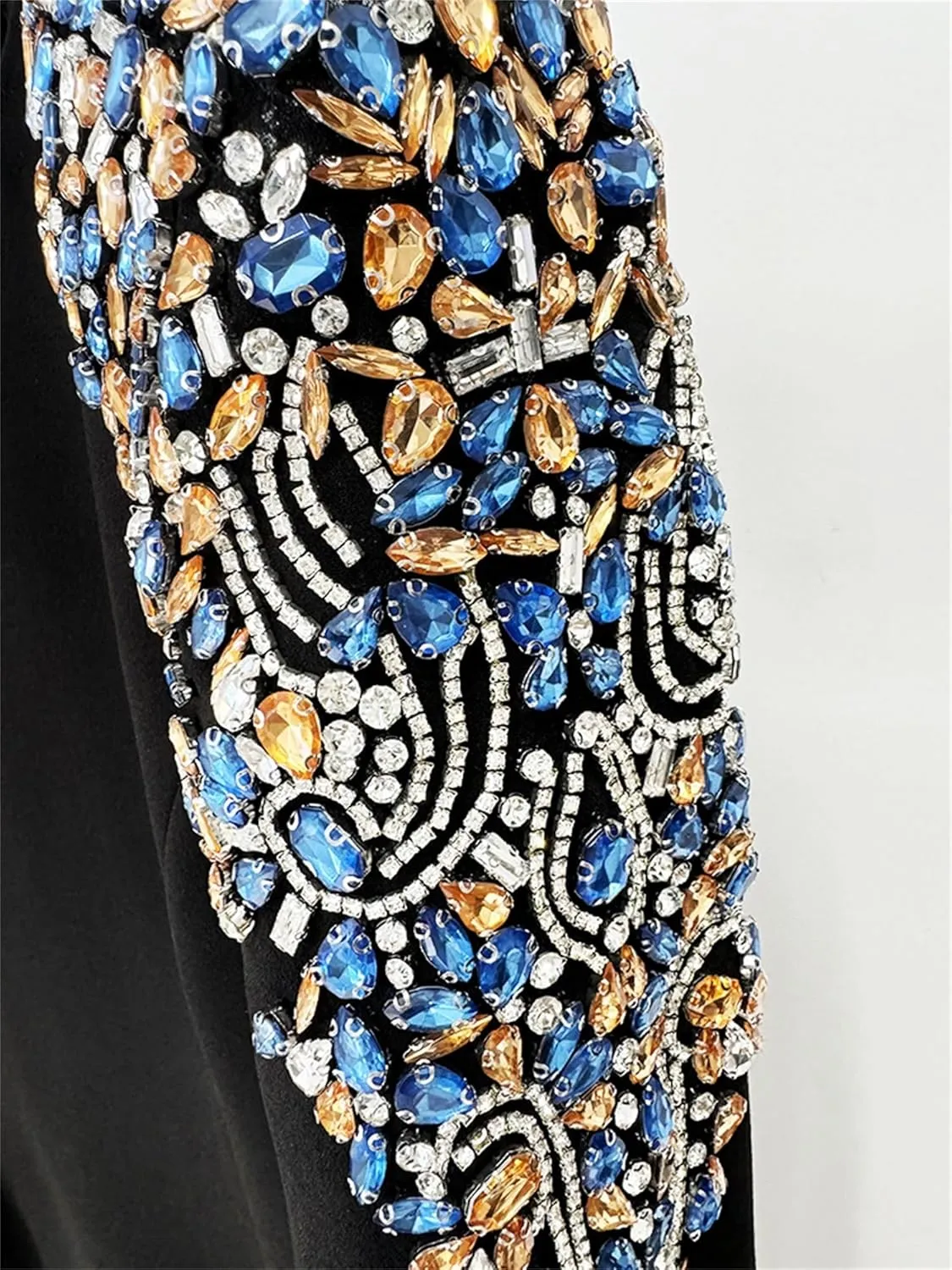 Women's Luxury Designer Fashion Long Sleeve Rhinestone Diamonds Beaded Midi Dress