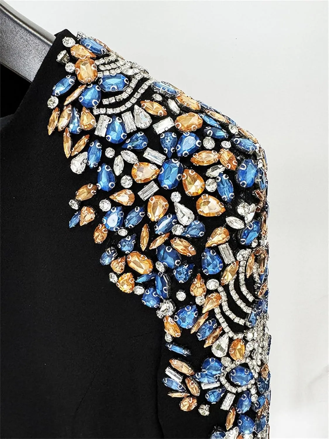 Women's Luxury Designer Fashion Long Sleeve Rhinestone Diamonds Beaded Midi Dress