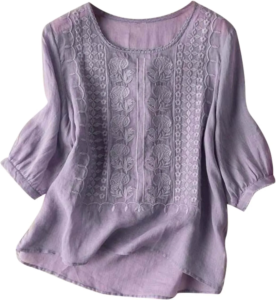 Women's Short Sleeve Cotton Linen Shirts Casual Crew Neck Henley T Shirts Boho Loose Summer Tops