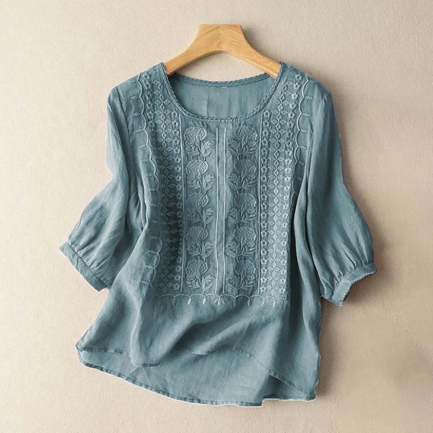 Workout Tops for Women Plus Size Oversized Crew Neck Linen Tops for Women Short Sleeve Cotton Blend Tee Shirts